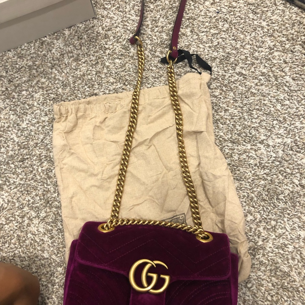 Gucci Velvet Small Shoulder Bag in Deep Plum with Gold Hardware - Picture 3 of 5